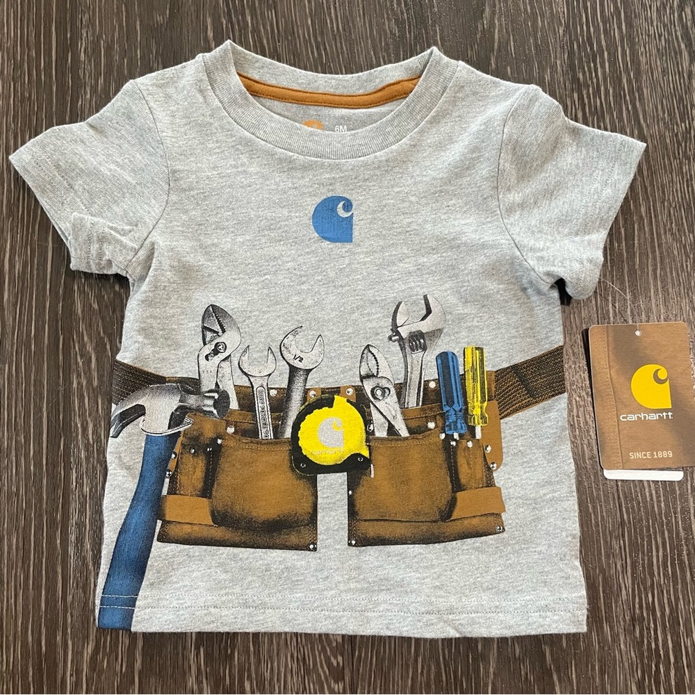 New! Carhartt Baby Boy Tool Belt Heather Grey Shirt 6 Months